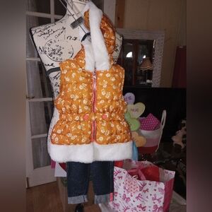 Little Lass Orange Floral Puffer Vest